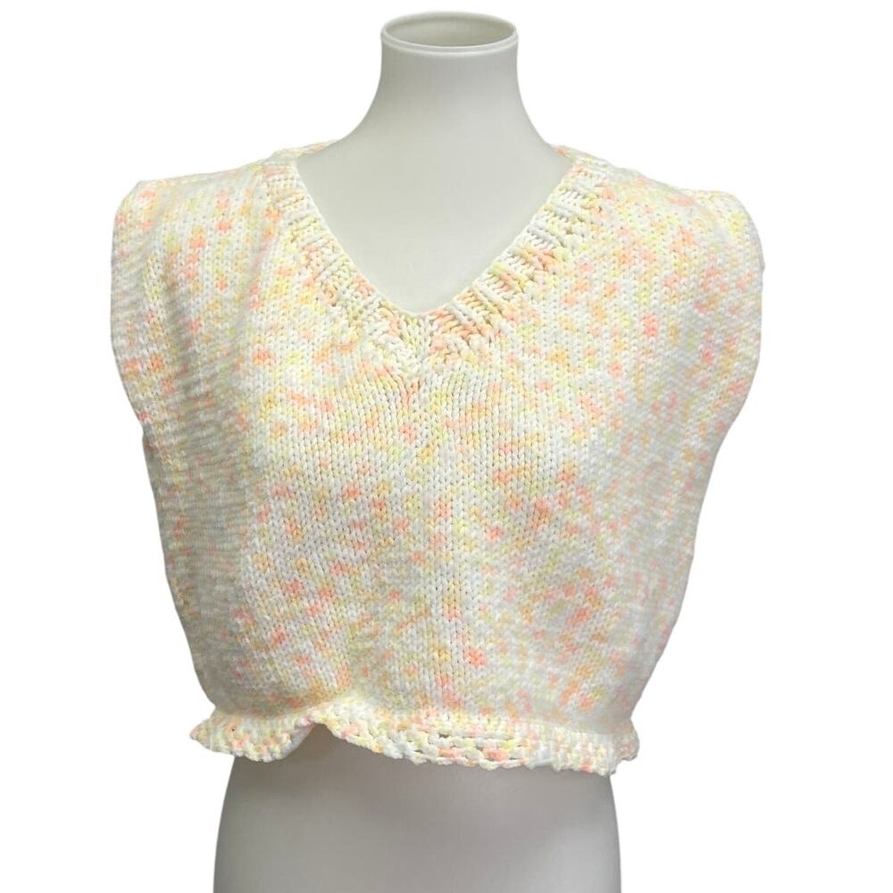 Handmade Knit Womens Large Sleeveless V Neck Cropped Pullover Sweater
